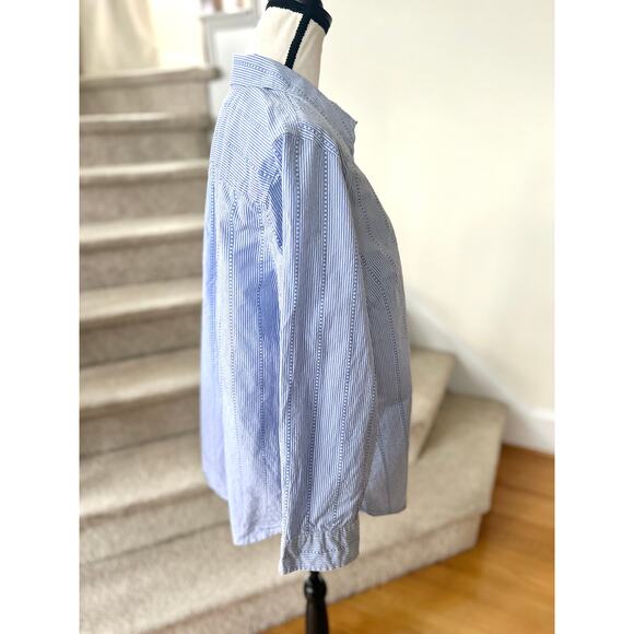 Talbots Blue & White Pin Stripe Polka Dot Long Sleeve Button Down - Picture 3 of 8